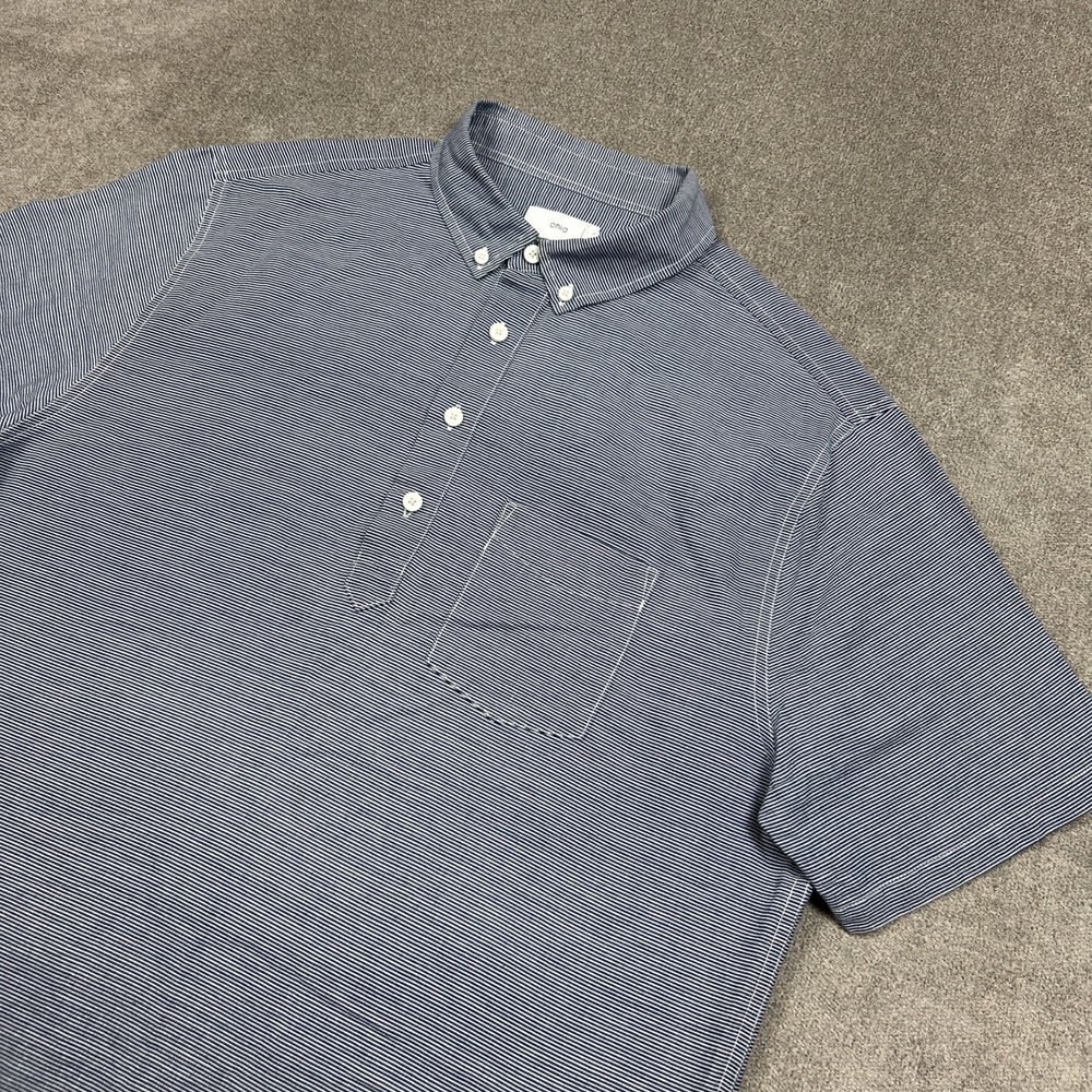 Onia Popover Shirt Mens Large Linen Button Down Short Sleeve Blue Summer Casual